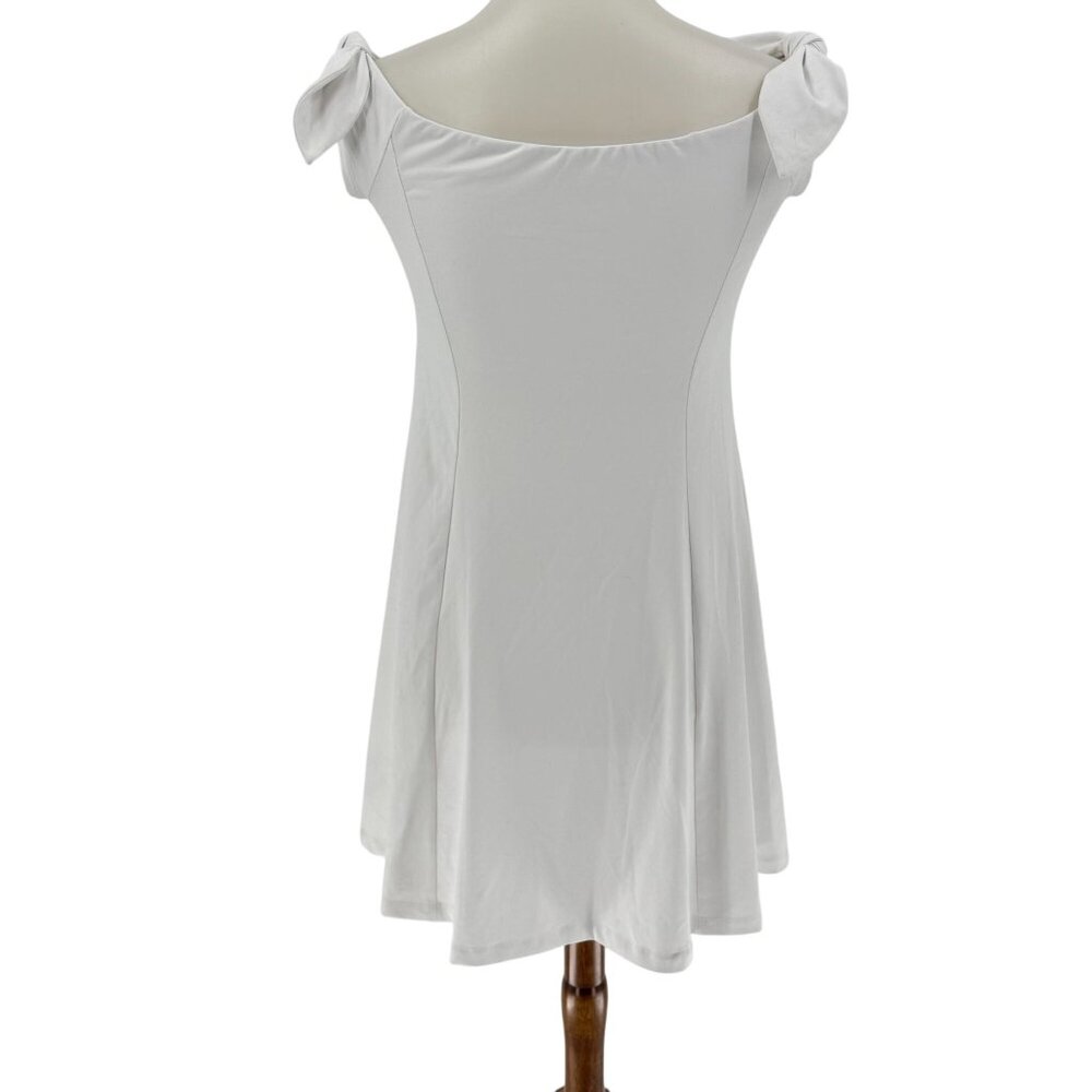 Susana Monaco White Fit & Flare Dress With Bow-Tie Shoulders Size Small - Picture 3 of 5